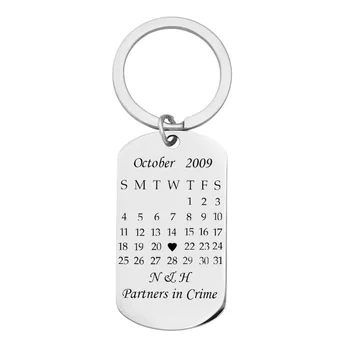 

MEIBEADS Personalized Keychain Stainless Steel Private Custom Name Calendar Engrave Name Calendar Date Keyring