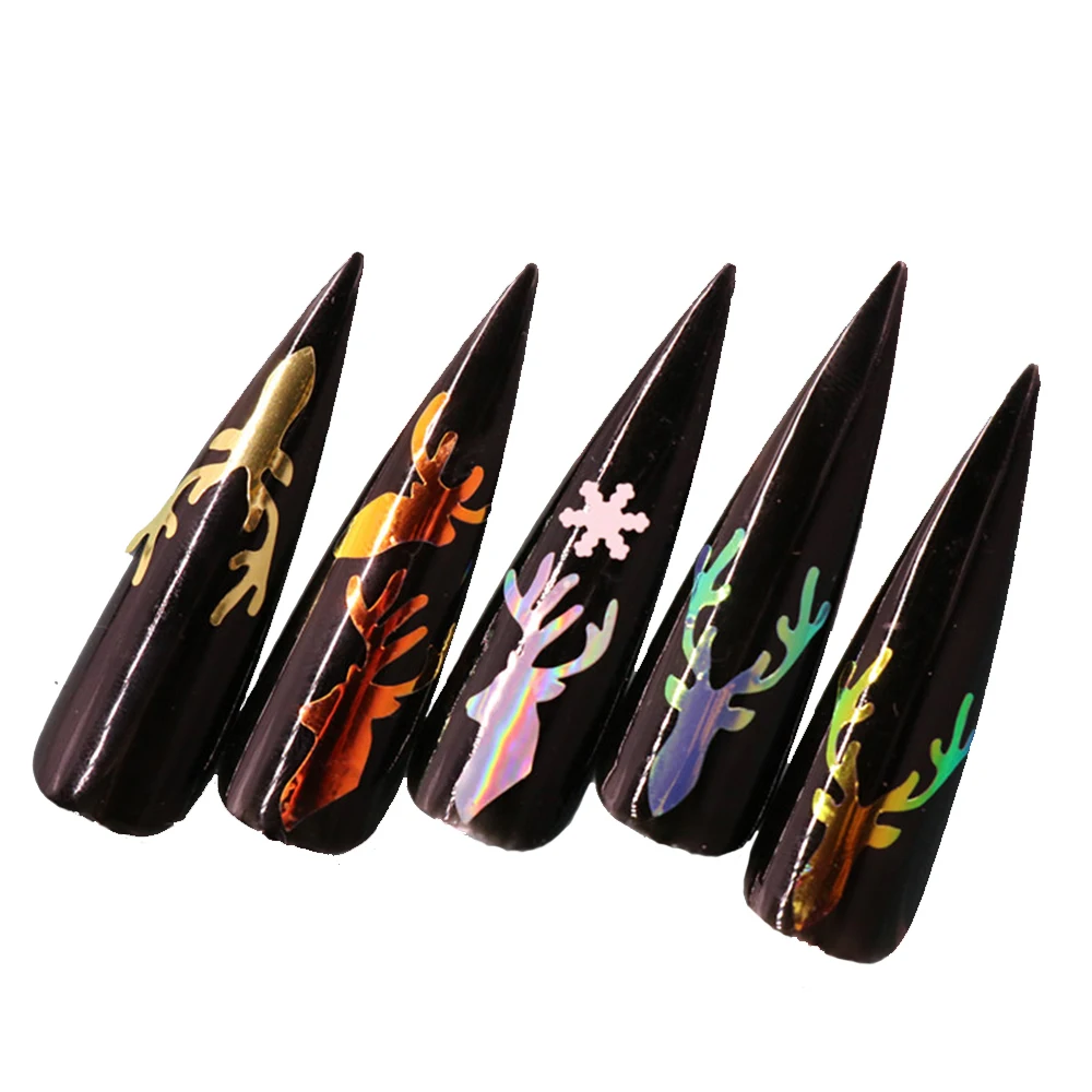 16pcs 3D Nail Sticker Nail Art Christmas Elk Deer Nail Sticker Self Adhesive Flame Nail Applique Colorful Nail Tips