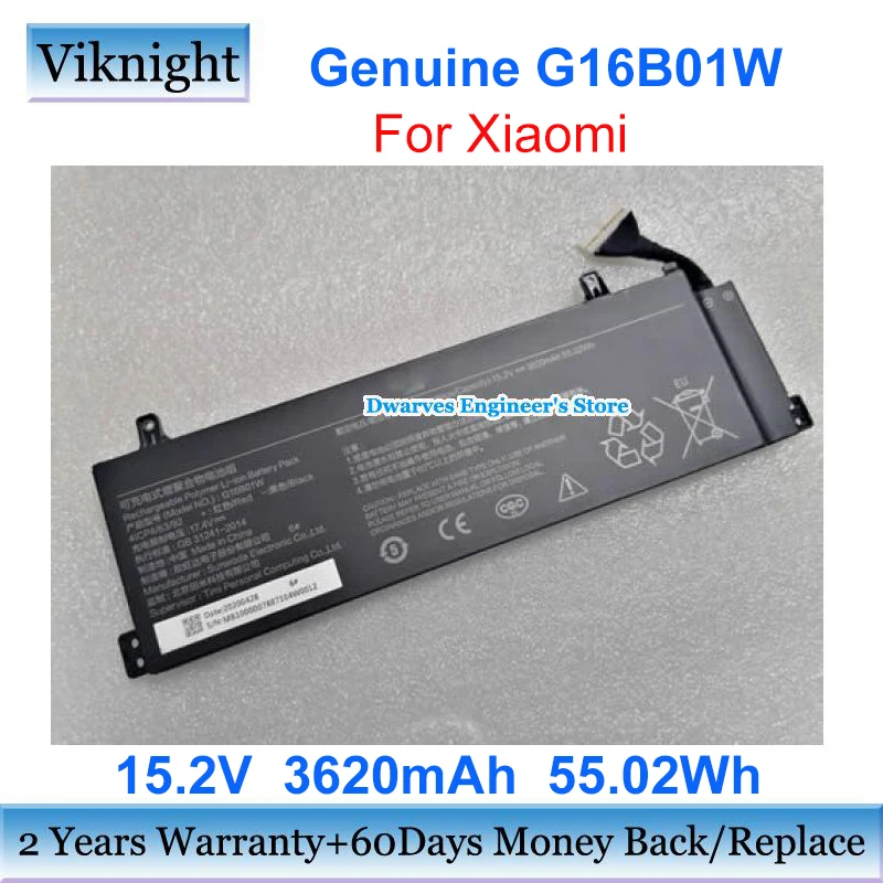 Genuine 15.2V 3620mAh G16B01W Battery For Xiaomi Redmi G 16.1 Inch Gaming Laptop Li-ion Rechargeable Battery Pack 55.02Wh