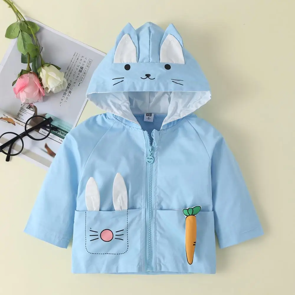 Новые весенние куртки и пальто для девочек с капюшоном и рисунком кролика; Детские осенние куртки для девочек; ветровка; детская одежда