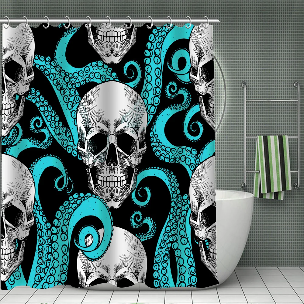 Занавески для душа в виде черепа осьминога водонепроницаемые занавески ванной с
