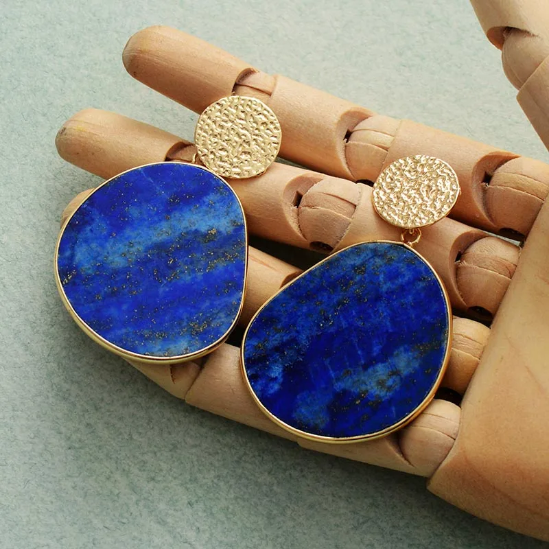 Bold Women Earrings Fashion Chic Lapis Luzuli Tiger Eye Dangle Earrings Women Semiprecious Stones Jewelry Bijoux Dropshipping - Image 2