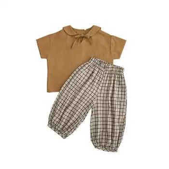 

Girls summer suit 2020 fashion Korean version of the new children's cute baby plaid literary suit