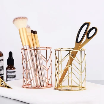 

Rose Gold Wire Net Pencil Holder Round Iron Mesh Pen Cup Stationery Organizer Desk Sorter For Office Home School
