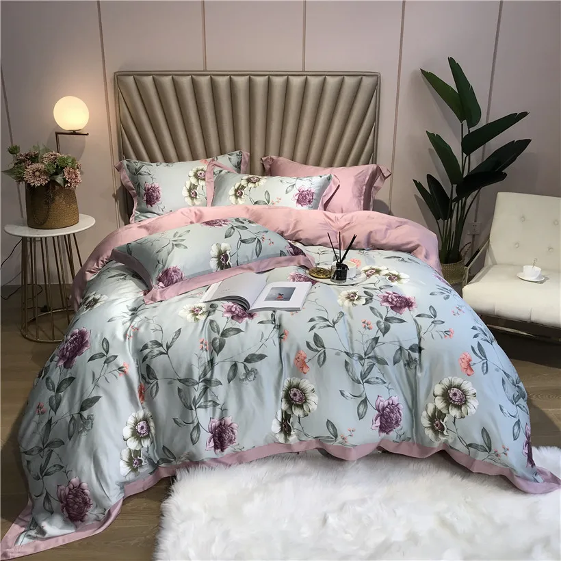 

ropa de cama Tencel Silk 4Pcs KING QUEEN SIZE Bedding Set Luxury Duvet Cover Bed sheet Fitted sheet Bedclothes dekbedovertrek