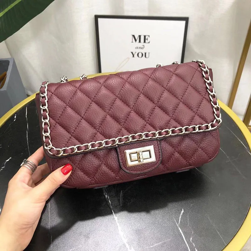 

WOMEN'S Leather Bags Full-grain Leather Shoulder Bag Women's Graceful Rhombus Chain Bag Soft Leather Square Sling Bag