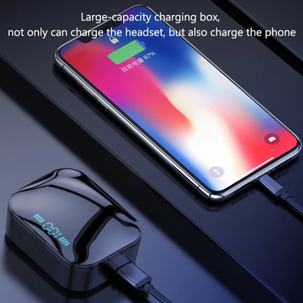 Шумоподавление басов, портативные Беспроводные Hi-Fi стерео Bluetooth наушники IPX7, водонепроницаемые мини наушники, зарядная коробка в ухо