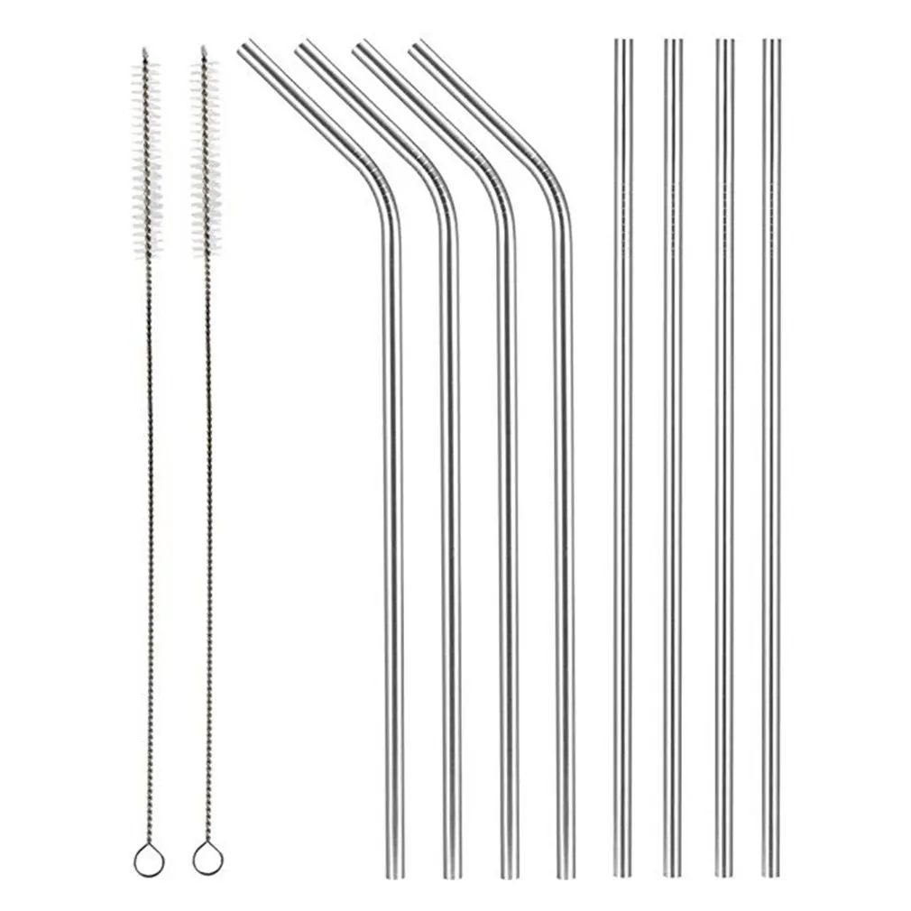10Pcs set 304 Stainless Steel Straw Reusable Straws Drinking Straws Metal Straw Bar Party Accessory