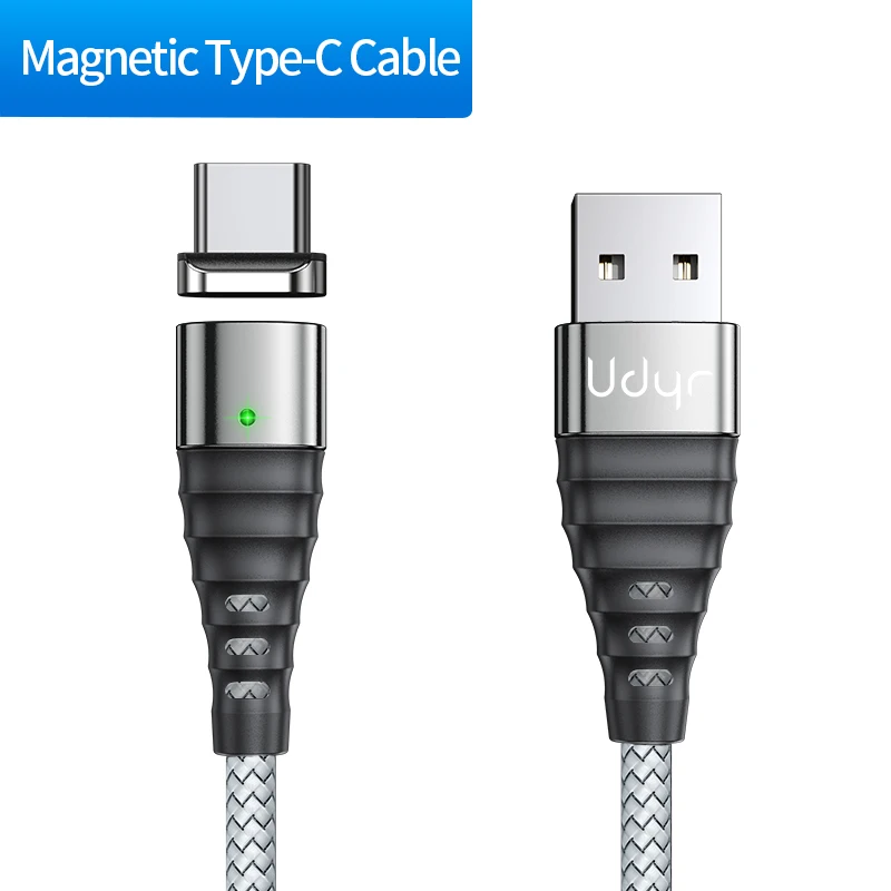 Udyr Магнитный кабель для зарядки Micro usb type C для iPhone кабель для освещения 3A провод для быстрого заряда type-C Магнитный кабель для зарядки телефона - Цвет: Silver Type C Cable