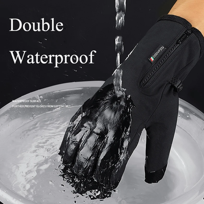 Winter Waterproof Gloves Touch Screen Anti-Slip Zipper Gloves Men Women Riding Skiing Warm Fluff Comfortable Gloves Thickening