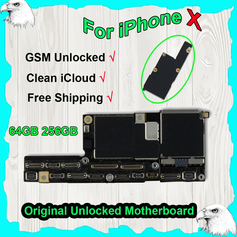 

Original Motherboard For iPhone X GSM Factory Unlocked NO Face ID Full Chips iOS System Logic Board 64GB 256GB Clean iCloud Off