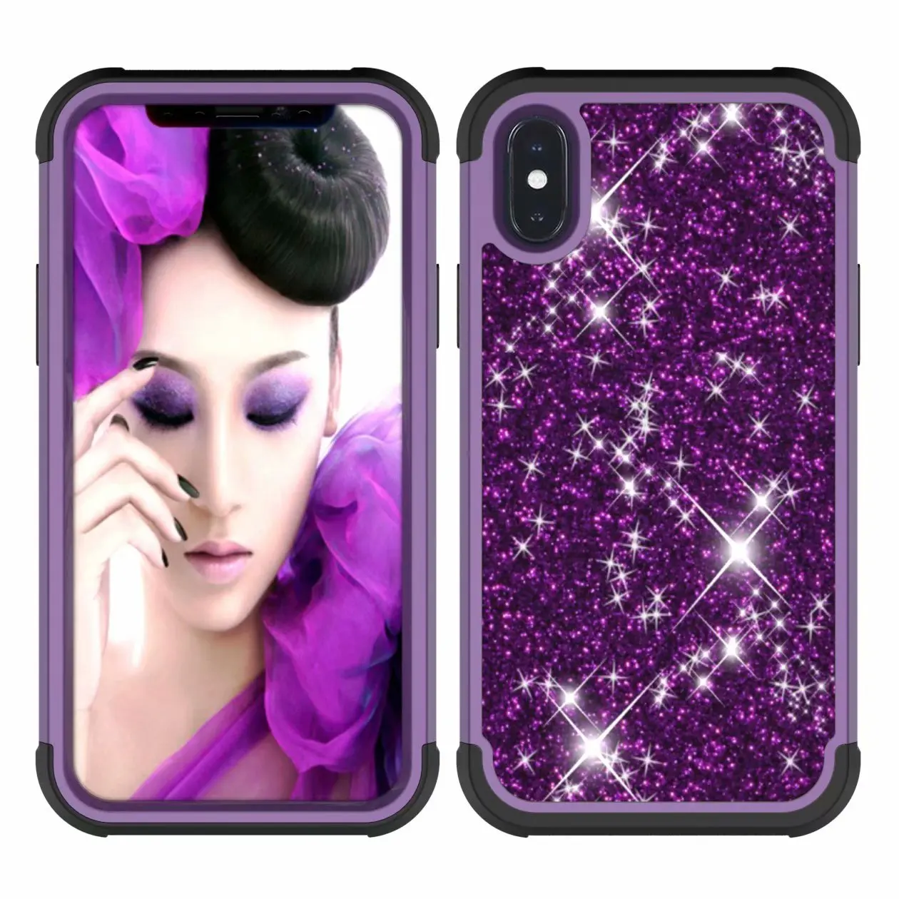 Purple and Black Противоударный защитный чехол для Apple iPhone X, XR, XS Max, гибридный жесткий резиновый защитный чехол для телефона, чехол для iPhone 7, 8 Plus - Цвет: Purple and Black