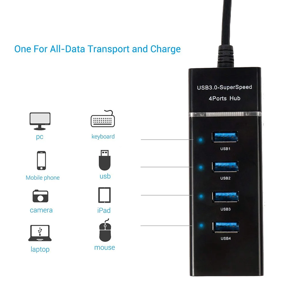 4-Порты и разъёмы USB 3,0 концентратор кабель длиной 12/48 дюйма с порт зарядки Micro USB для быстрой передачи данных USB удлинитель концентратора разъем расширения