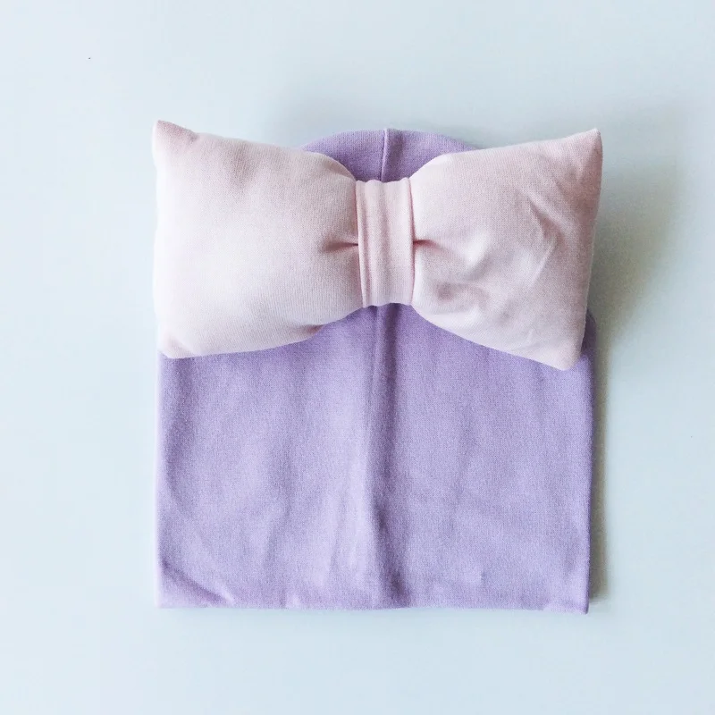 light purple pink Детская шапка для девочек, хлопковая шапка с бабочкой для девочек, зимняя детская шапка, детские шапки, шапка s - Цвет: light purple pink