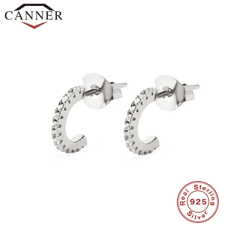 2 silver Простой 925 пробы Серебряный Циркон в один ряд c-типа мини серьги-гвоздики для женщин Радуга Кристалл женские серьги Модные ювелирные изделия - Окраска металла: 2 silver
