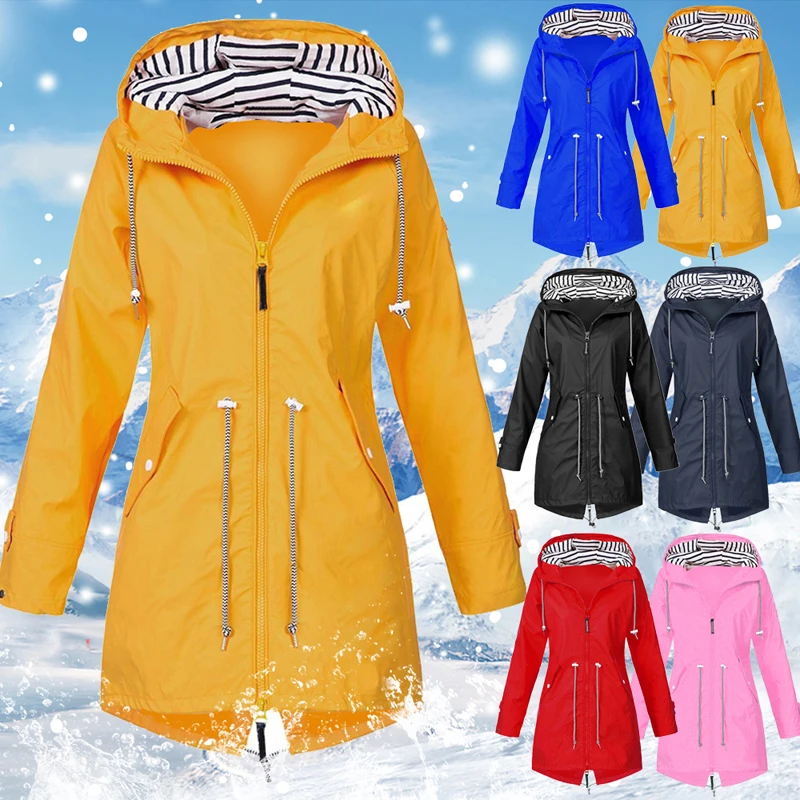 Весна-Осень, походные куртки для женщин, женский дождевик, дождевик для улицы, ветровка на молнии, водонепроницаемая куртка, верхняя одежда, S-5XL