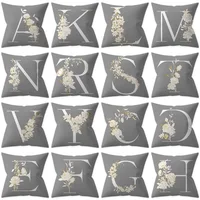 Decorative 45x45 Letter Gray Cushion Customizable Polyester Throw Pillow White Yellow Flowers Pillowcase Nordic Home Decor 1