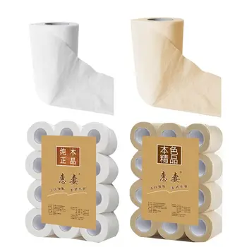 

12 Rolls Natural Wood Pulp Toilet Paper Bathroom 4 Ply Soft Tissue Skin-friendly