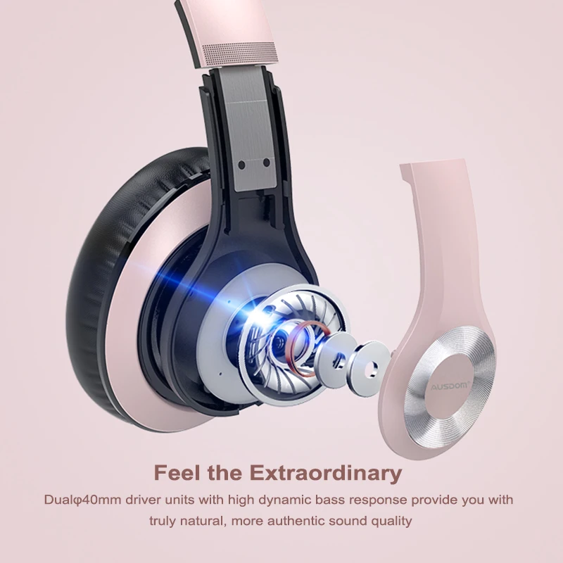  AUSDOM ANC10 New Active Noise Cancelling Wireless Headphone Over Ear Deep Bass Foldable with Mic Bl