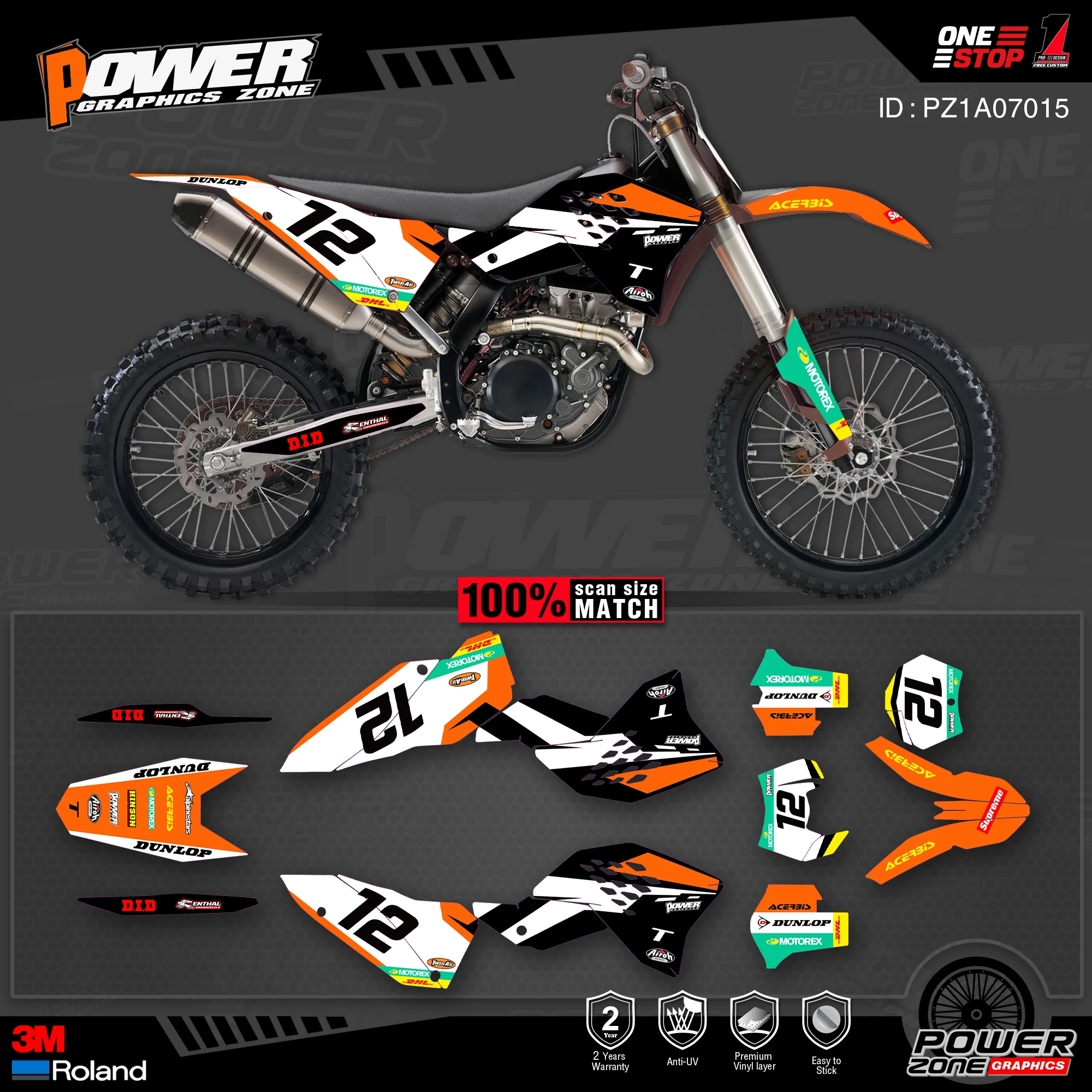 PowerZone Custom Team Graphics деколи для фона 3 м Набор наклеек KTM SX SXF MX 07 10 EXC XCW Enduro 08 11 125 до 500cc