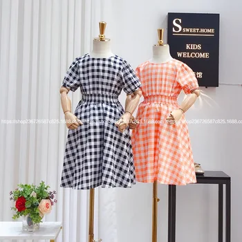 

Girl's clothing summer light and comfortable western style dress fashionable backless female treasure girl plaid dress