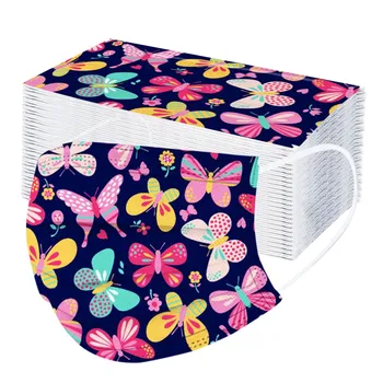 

100pcs Disposable Face Mask Adult's Earloops Mask Butterfly Printed 3-layers Filter Breathablthe Face Mouth Mask Mouth-muffle