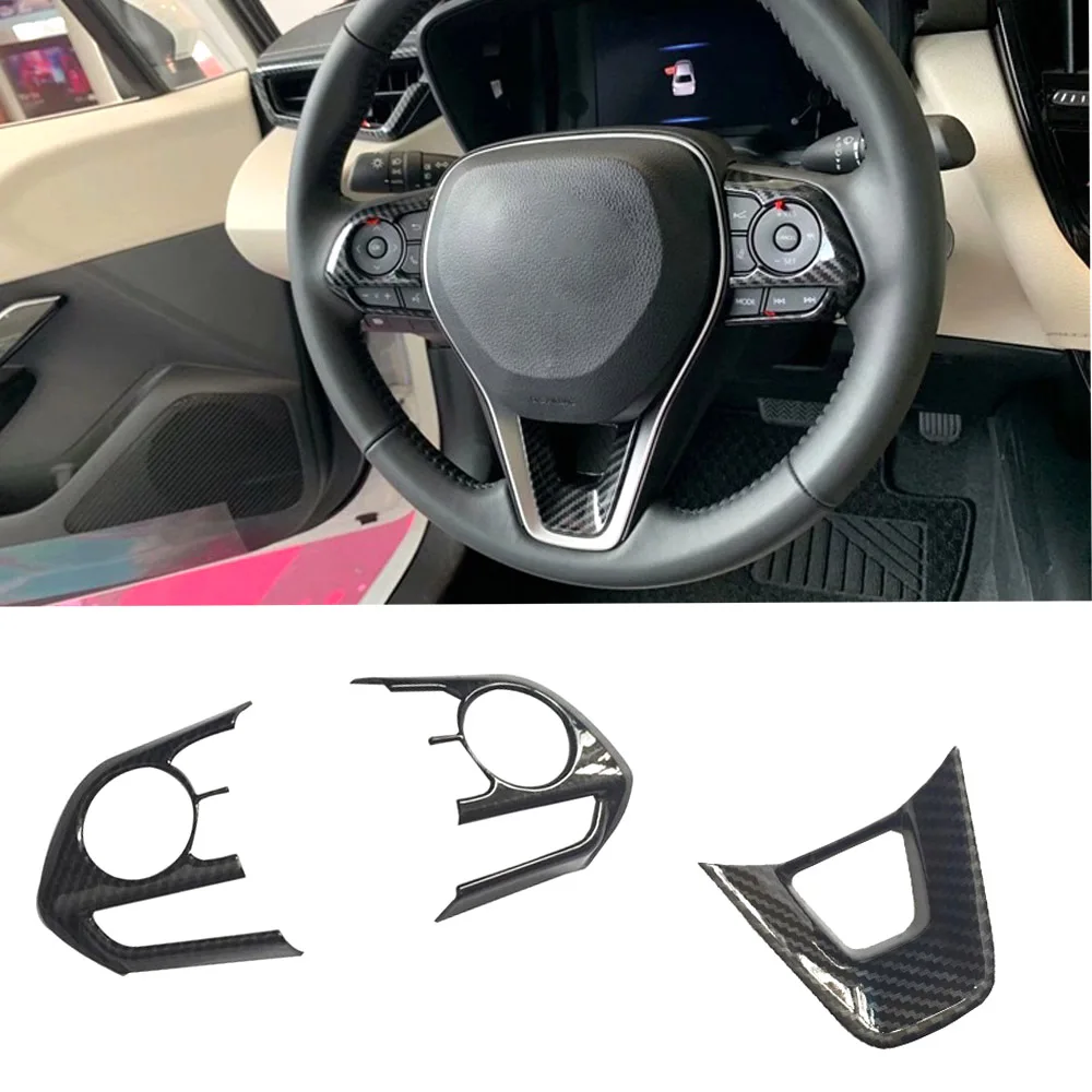 

JEAZEA 3Pcs Carbon Fiber ABS Steering Wheel Button Decoration Cover Frame Trim Stickers Fit for Toyota Corolla 2019