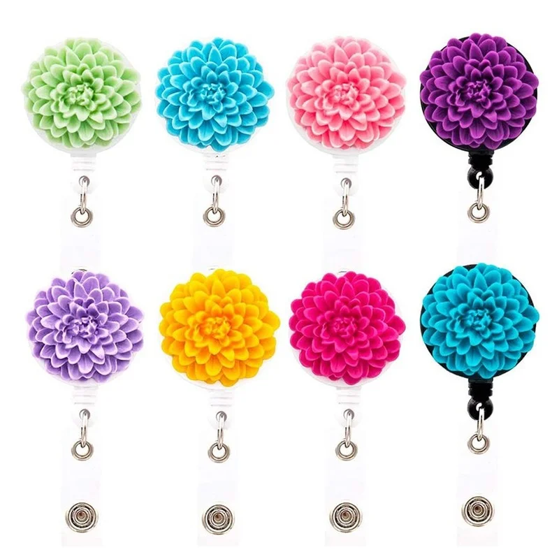 

Resin Chrysanthemum Easy Pull Bandge Reel for Badge Holder Retractable Chest Pocket Work Card Clip Certificate Clasps Bucklet