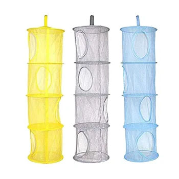 

4 Compartments Mesh Hanging Storage Organizer Toy Storage Space Saver Bags for Kid Room-3PCS Set, Blue,Gray,Yellow