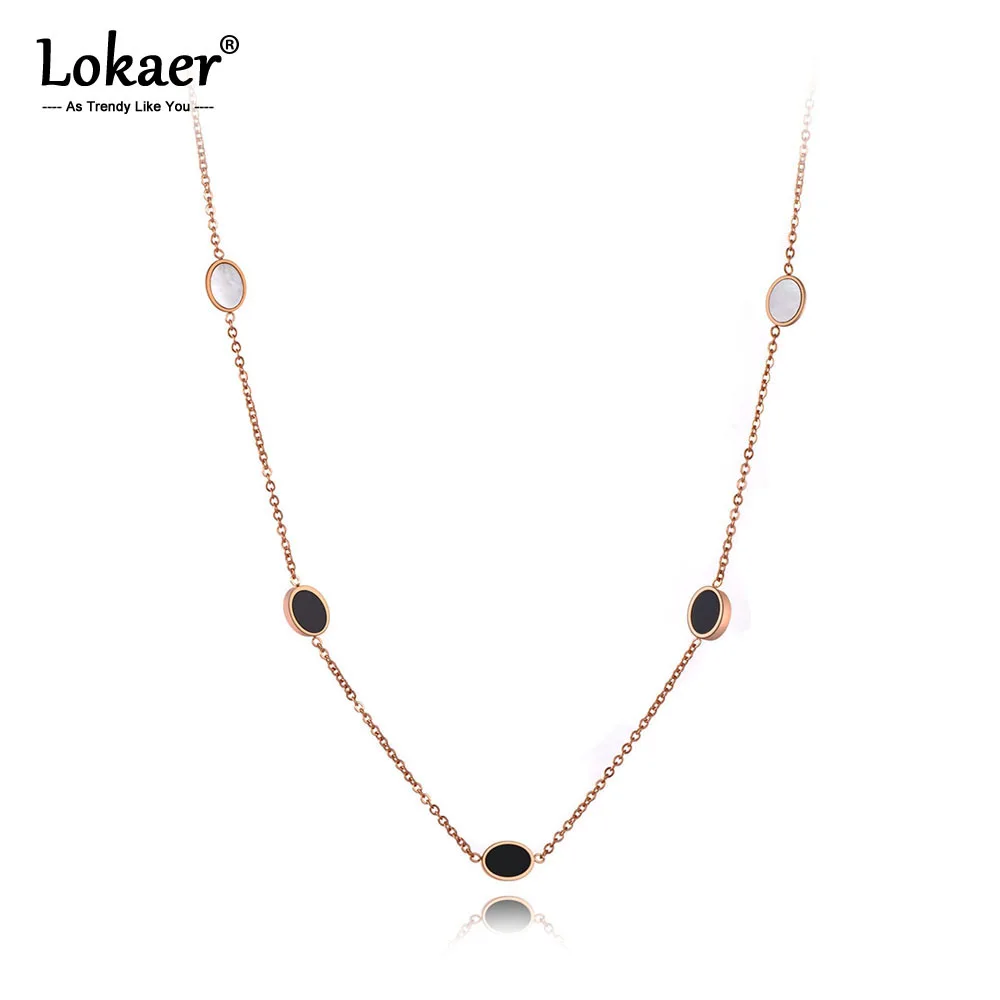 Ожерелье-чокер женское из нержавеющей стали с овальной черной акриловой и белой