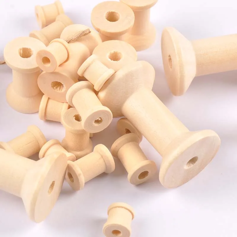 Vintage Natutral Wooden Bobbins Empty Thread Spools For Twine Wire Ribbons Reel Spool Sewing Accessories Tools DIY Wood Crafts