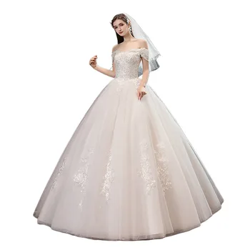 

Feerijt 2020 New Sexy Boat Neck Off The Shoulder Simple Wedding Dress Noble Lace Flower Plus Size Wedding Gown Vestido De Novia