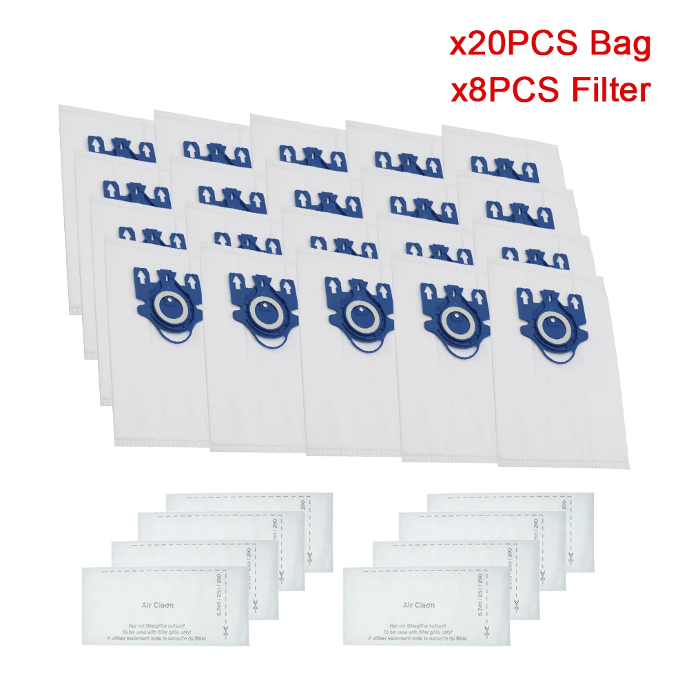 цена 20Pcs/Lot For Miele Type GN Deluxe Synthetic Vacuum & 8 Filters S2 S5 S8 C1 C3 Hepa Vacuum Cleaner DUST BAGS With FILTERS