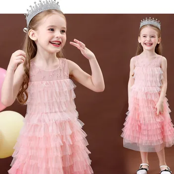 

Party Dress For Kids Girl Princess Stylish Kids Clothes Pink Ball Gowns 3 4 5 6 Years Cake Tiered Tulle Dress Sleeveless 2020