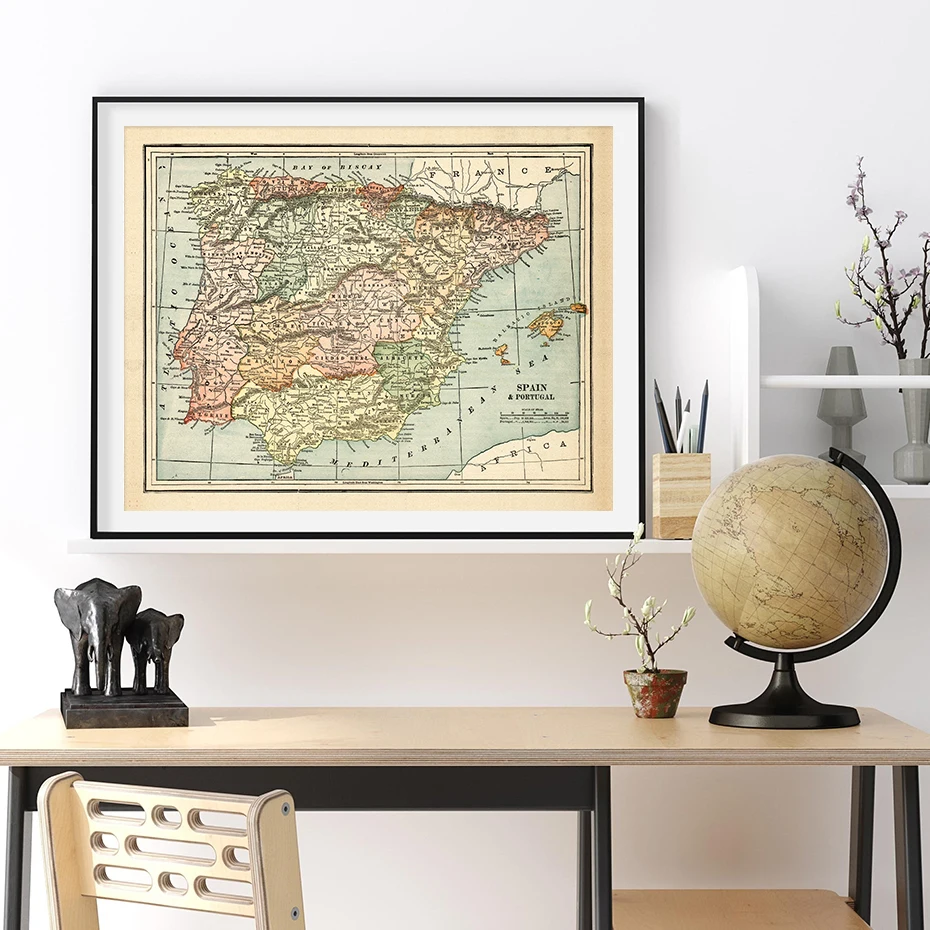 Mapa do país do vintage frança espanha portugal cartazes pintura da lona  parede arte impressão imagem para sala de estar interior decoração casa