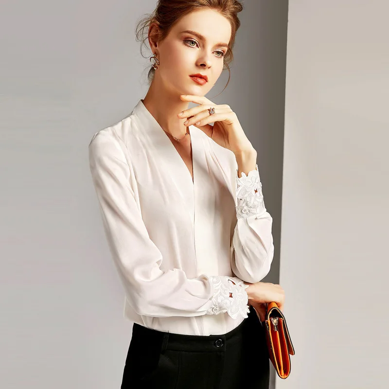 Женская рубашка Весна Осень шелковая блузка 2020 белые рубашки женские топы и