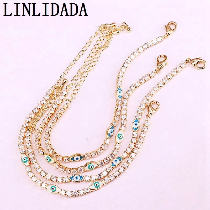 

Модный новейший женский браслет, эмалированный браслет с глазами и фианитами золотого цвета, регулируемые ювелирные украшения для девушек, 12 шт., 2019