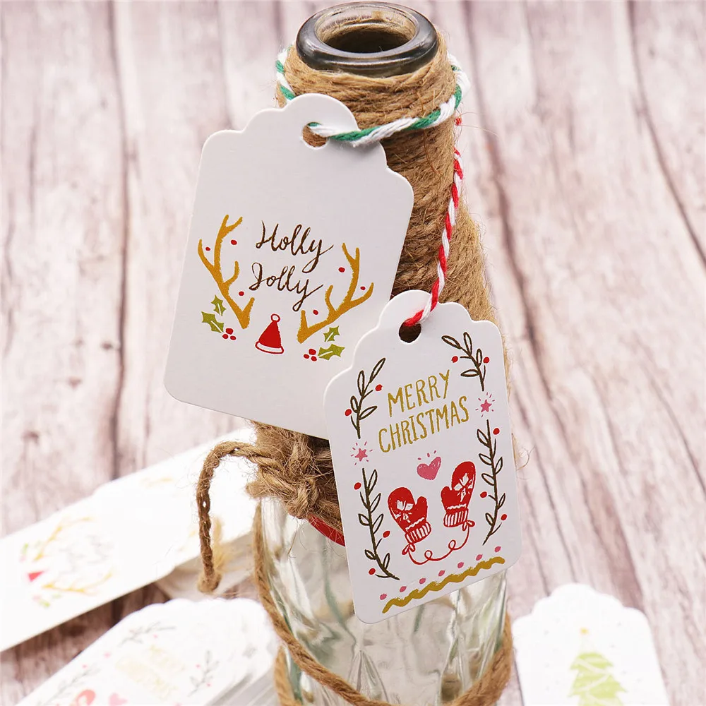 

2019 HOT NEW Merry Christmas DIY Unique Gift Tags JOY TO WORLD tag Small Card Optional String DIY Craft Label Party Decor @4