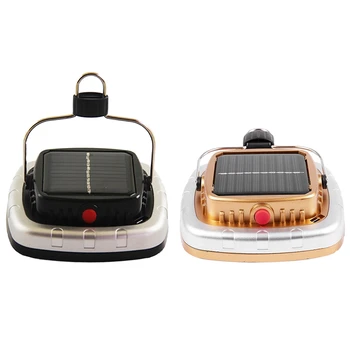 

2 Pcs Cob Solar Lanterns Led Tent Camping Lamp USB Flashlight Rechargeable Battery Tent Light Black & Gold