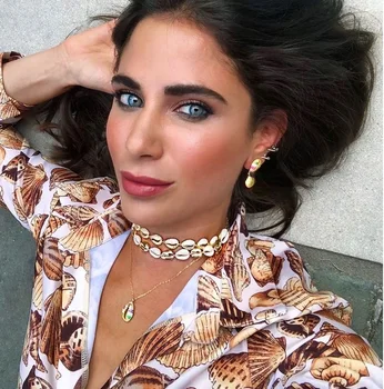 

New Style Gold COLOR SHELL Charms Necklaces Jewelry Women Gift Gold Color Link Chain Choker Necklaces Drop ship