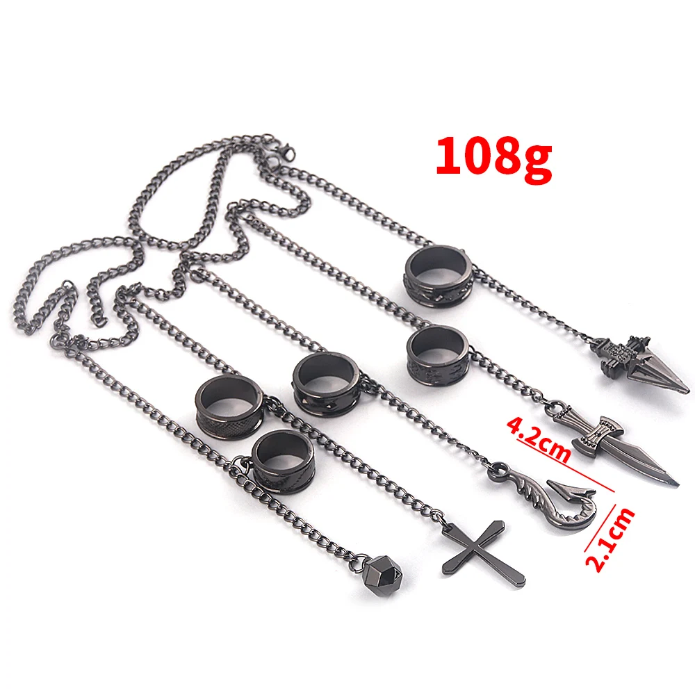 Cosplay Kurapika Chain Rings Anime Hunter x Hunter 1:1 Costume Prop Pendant Metal Figer Rings For Cartoon Fans Fashion Jewelry