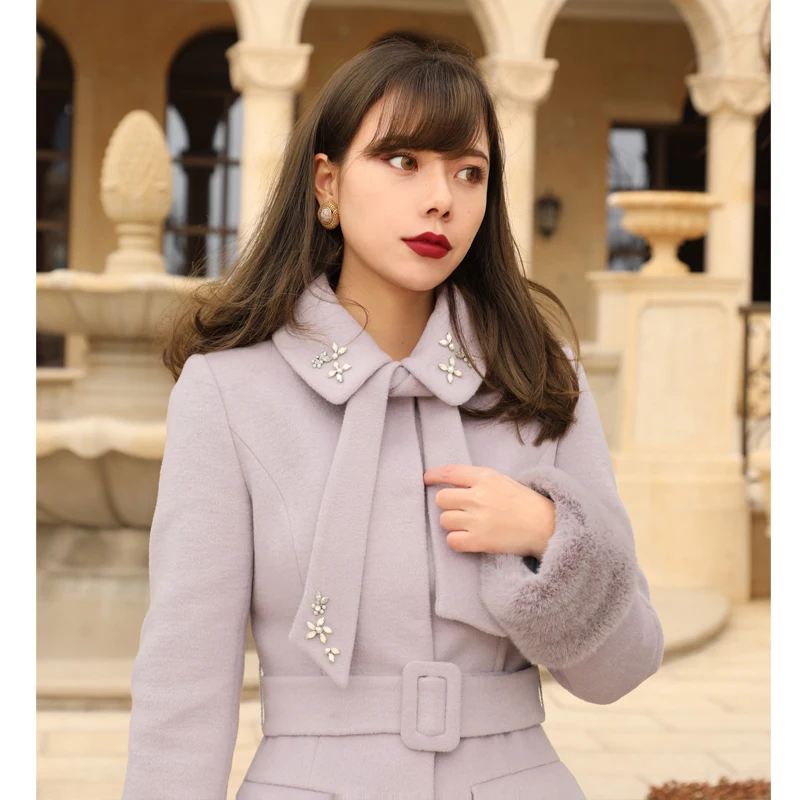 LYNETTE'S CHINOISERIE Autumn Winter Original Design Women Vintage Color Block Plaid Slim Fur Collar Woolen Coats Overcoats