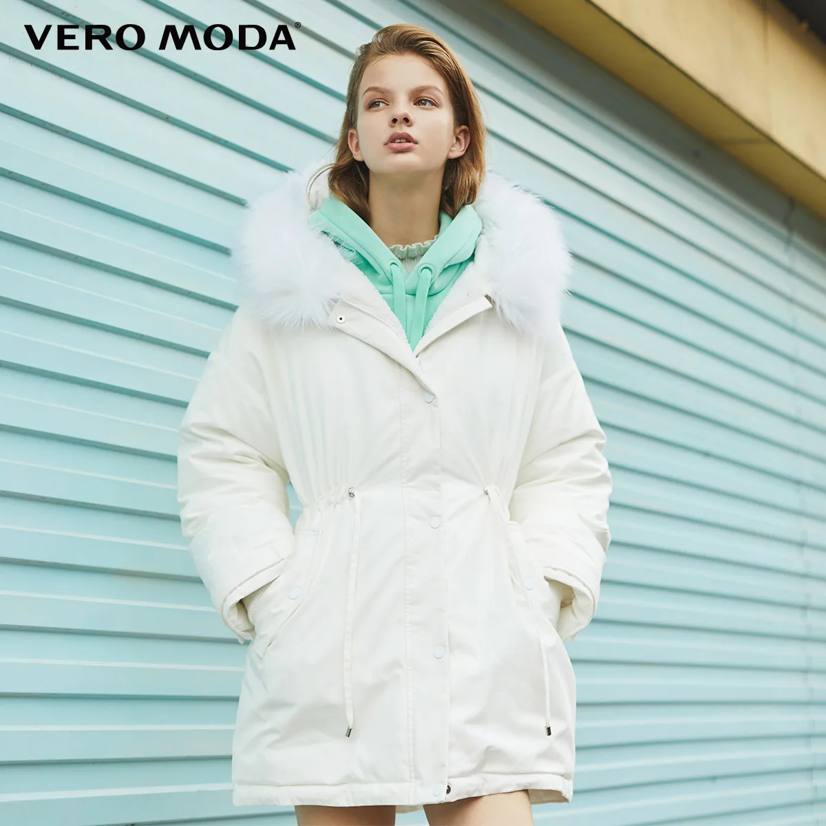 Vero Moda Новая женская верхняя одежда средней длины с капюшоном на талии | 319409503 - Цвет: Snow white