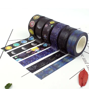 

10m Masking-tape Original hand-painted space star theme tape DIY hand book decoration stickers asteroid astronauts