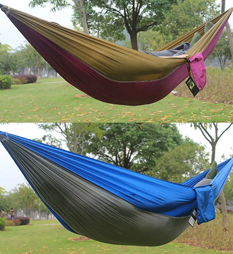 Camping Hammock For Single 220x90cm Outdoor Hunting Survival Portable Garden Yard Patio Leisure Parachute Hammock Swing Travel