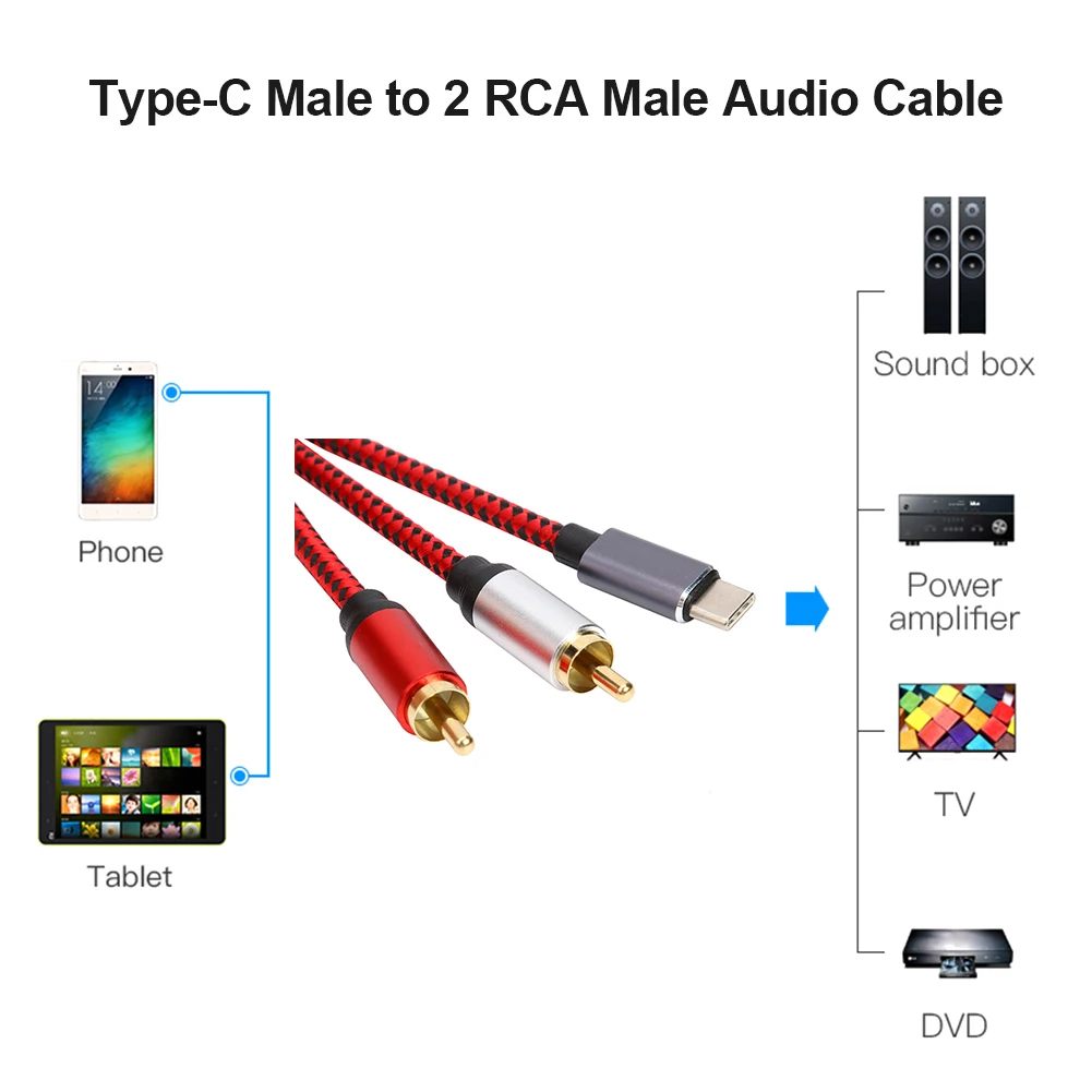 2 Rca Usb C 2m, Audio Cable, C Type Rca, Rca Iphone