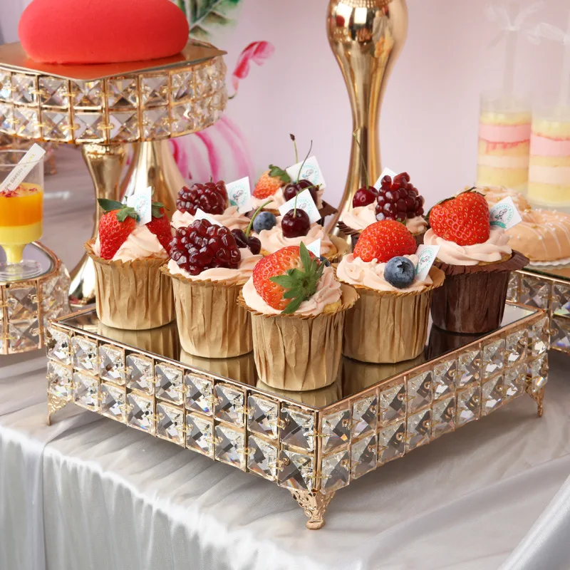 Crystal Gold Plated Cheese Dessert Cupcake Cake Stand 1pcs-13pcs Set With Mirror Plate