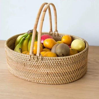 

Woven Rattan Basket Snack Basket Living Room Bedroom Desktop Storage Basket Shopping Basket