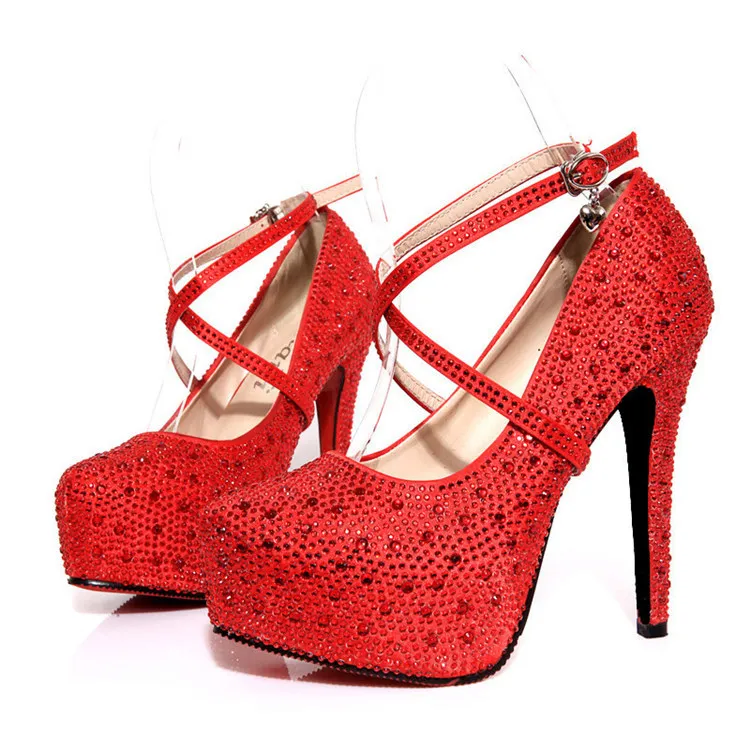 Г.; туфли-лодочки со стразами; женская обувь; свадебные туфли на платформе и высоком каблуке; женская обувь на высоком каблуке; цвет красный, серебристый