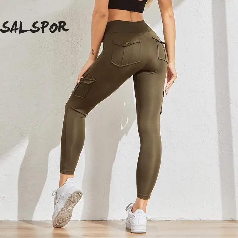 

SALSPOR Sports Leggings Women Fitness Pocket Push Up Breathable Sweatpants High Waist Running Workout Slim Fit Gym Legging